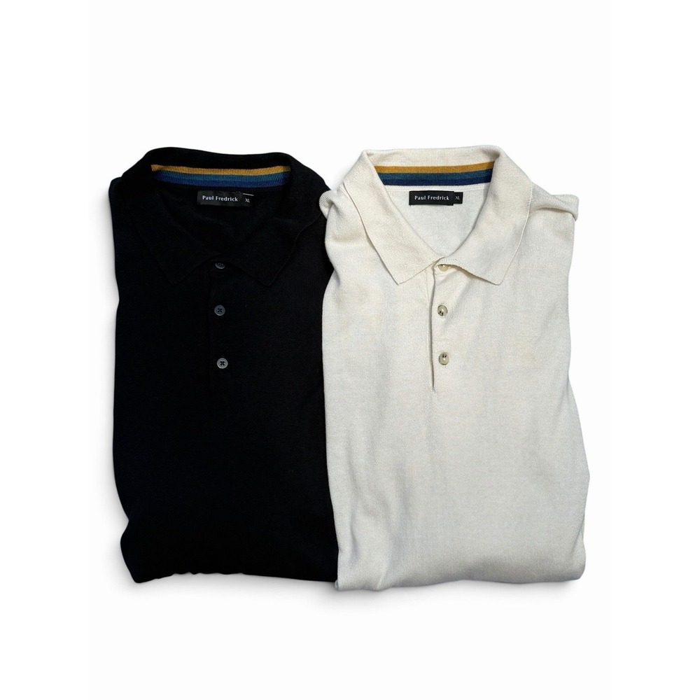 Lot 2 Paul Fredrick Sweater Men XL Silk Cotton Cashmere Knit Collared Preppy Y2K